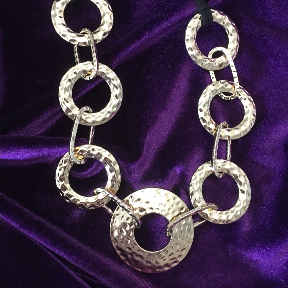 Gold Hammered 36” Necklace with Matching Earrings